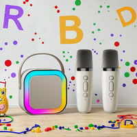 Altavoz de Karaoke Portátil Mini K12 para Niños, Luz RGB, Dos Micrófonos, Audio Inalámbrico BT, Batería de 10W, para Cine en Casa y Canto al Aire Libre