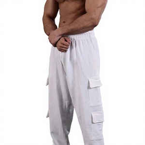 Pantalon de jogging cargo blanc pour homme, taille élastique, plusieurs poches, décontracté, respirant, en coton tricoté, idéal pour le printemps - Product Image 3