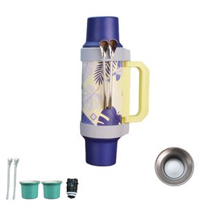 Juego de Termo de Acero Inoxidable Estilo Tropical de 1L con 2 Tazas y Bombilla, Termo Portátil para Auto y Camping - Product Image 2