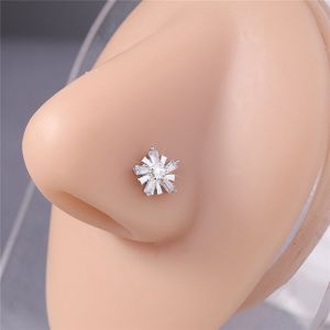 Mode clair CZ nez goujons pour femmes fille en forme de L nez broche flocon de neige or argent couleur nez Piercing bijoux en gros - Product Image 2