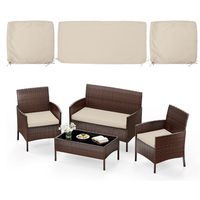 Ensemble de salon de jardin 4 pièces en rotin PE résistant aux intempéries avec housses de coussin lavables pour les loisirs en extérieur