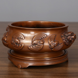 Quemador de incienso de cobre con cabeza de león y diseño auspicioso, decoración religiosa para el hogar, base de 14 mm incluida - Product Image 2