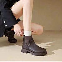 Bottes mi-mollet pour femme automne-hiver 2026, style vintage à talon épais et semelle compensée avec fermeture éclair arrière