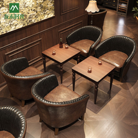Ensemble de meubles rétro pour bar à whisky américain, salon de cigares, café - Canapé, table et chaises commerciaux durables et écologiques