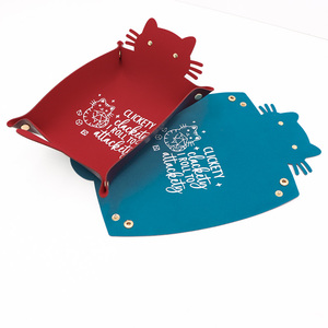 Organisateur de bureau en cuir motif chat, petit plateau de rangement pour bijoux, clés, papeterie, décoration intérieure - Product Image 2