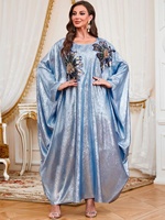 Robe élégante et tendance avec col rond, manches chauve-souris, jupe évasée ample - Robe musulmane pour femmes, robe de Dubaï