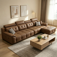 Canapé d'angle modulable en cuir véritable marron camel de qualité supérieure, capitonné, design moderne, multifonctionnel