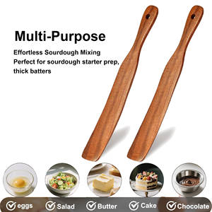 Utensilios de Cocina, Batidor de Masa Antiadherente con Mango Largo de Madera de Acacia, Espátula Delgada para Mezclar, para Masa Madre, Alcanza el Fondo del Tarro - Product Image 3