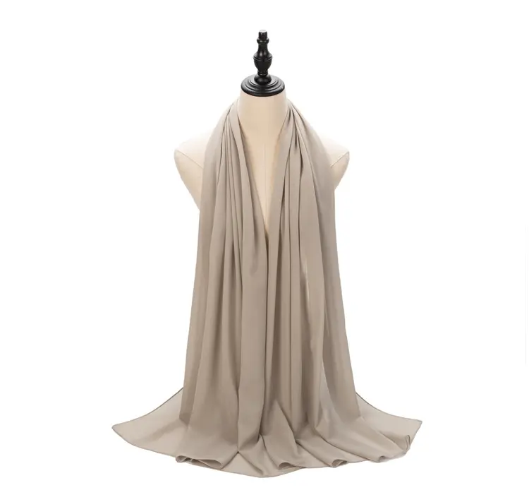 Nieuw Design Groothandel Effen Parel Geplooide Chiffon Hijab Sjaal Moslim Vrouwen Malaysian Hoofd Chiffon Sjaal