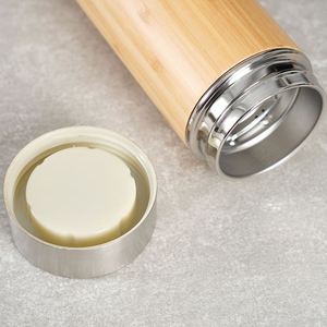 Custom Bamboo Stainless Steel Vacuum Thermal Insulation Reusable Travel Coffee <b>Cup</b> With Handle Wholesale - Product Image 3