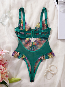 Body Sexy da Donna con Ricamo Floreale, Supporto con Ferretto, Lingerie in Rete Trasparente, Intimo Monopezzo con Fiori Ricamati Colorati - Product Image 4