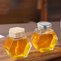 Pot de miel en verre de forme hexagonale avec louche en bois et couvercle en liège distributeur de boissons stockage pour conteneur de miel de fête