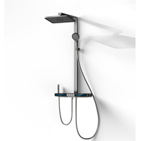 Ensemble de douche thermostatique avec panneau lumineux d'ambiance extra large, finition clavier de piano gris anthracite, en laiton poli, jet de pluie doux