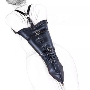 Black Leather SM Body Harness Restraint Slave Fetish One <strong>Armbinder</strong> Bondage Arms Binder - Product Image 2