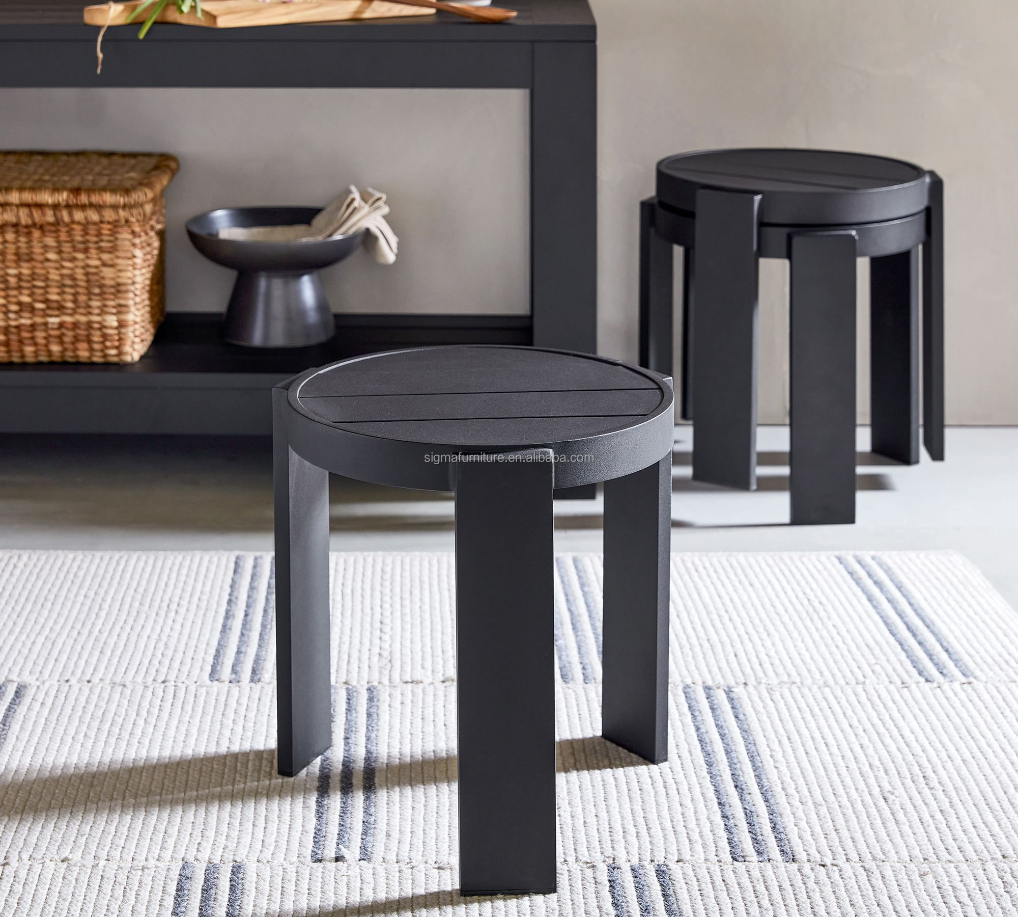 New design garden aluminum stool outdoor patio furniture side table metal stackable outdoor side stool, set of 2