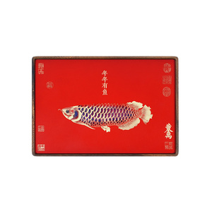 Art de bureau intemporel minimaliste en bois massif avec panneau en laiton Arowana, souvenir haut de gamme et cadeau direct d'usine - Product Image 2