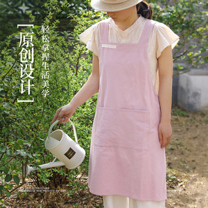 Pink Bib Apron Solid Color Dirt Repellent For Gardening Kitchen Home Use Adult Women - Product Image 1