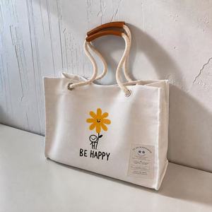 Custom Logo Eco-Friendly Reusable Canvas Tote Bags with Rope Handles and Woven Heat Transfer Design for Shopping and Gifts