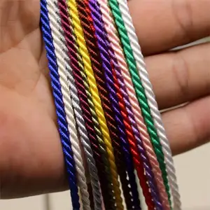 Cordão de poliéster em pó multicolorido trançado com raiom, corda de cetim trançada de seda 100% poliéster 5 mm/diâmetro personalizado