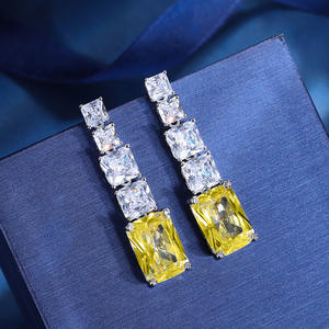 Boucles d'oreilles pendantes de luxe E3150 en argent 925 avec cristal citrine, bijoux de fête géométriques pour femme, sertissage griffe - Product Image 3