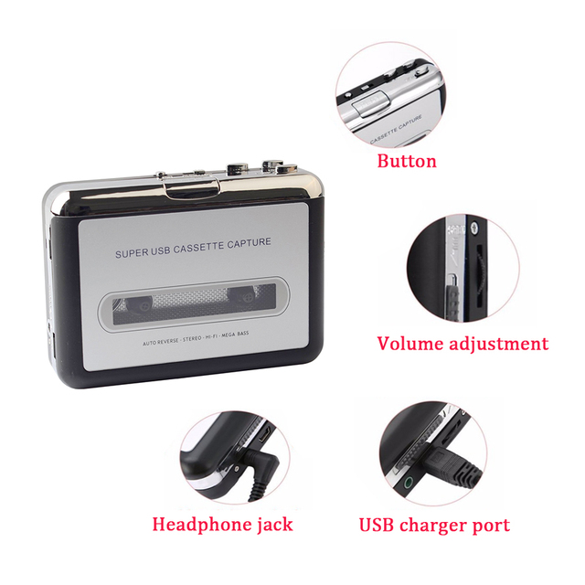 USB Cassette to MP3 Converter Capture Audio Music Player Tape Cassette Recorder