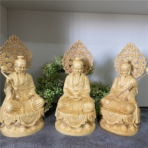 Figuras <span class=keywords><strong>de</strong></span> <span class=keywords><strong>madera</strong></span> tallada <span class=keywords><strong>de</strong></span> Jingdiao: Estatuas <span class=keywords><strong>de</strong></span> Taishang Laojun, Sanqing Daozu y Yuanshi Lingbao, figuras sentadas que representan la moralidad. - Product Image 1