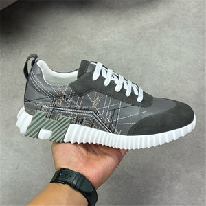Black Genuine Leather Chunky Sneakers Men <b>Round</b> Toe Lace-up <b>Cushioned</b> Rubber Outsole All Seasons Walking Style Shoes - Product Image 6
