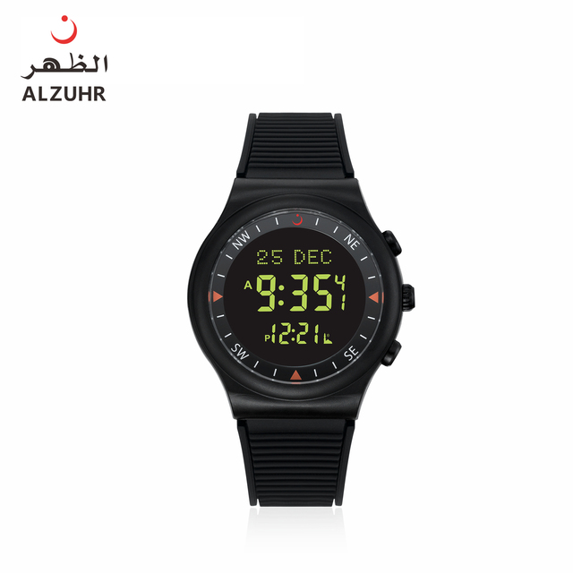 New Arrival Luxury Muslim Prayer Azan Watch for Men with Dual Language Water Resistant Alarm Sport Cartoon Rubber Moon Phase