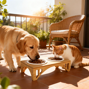 Bamboo <b>Table</b> <b>Dog</b> Food Bowl Set Double Melamine Bowl Portable Raised Feeding Stand for Small Pets - Product Image 2
