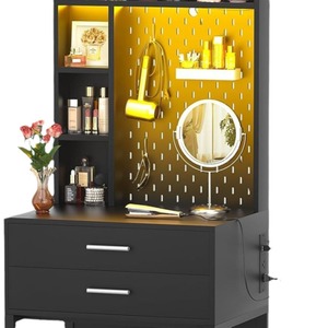 Modern minimalist style <b>dressing</b> <b>table</b>/bedside <b>table</b> <b>with</b> integrated corner <b>storage</b> cabinet/drawer and pegboard for small - Product Image 5