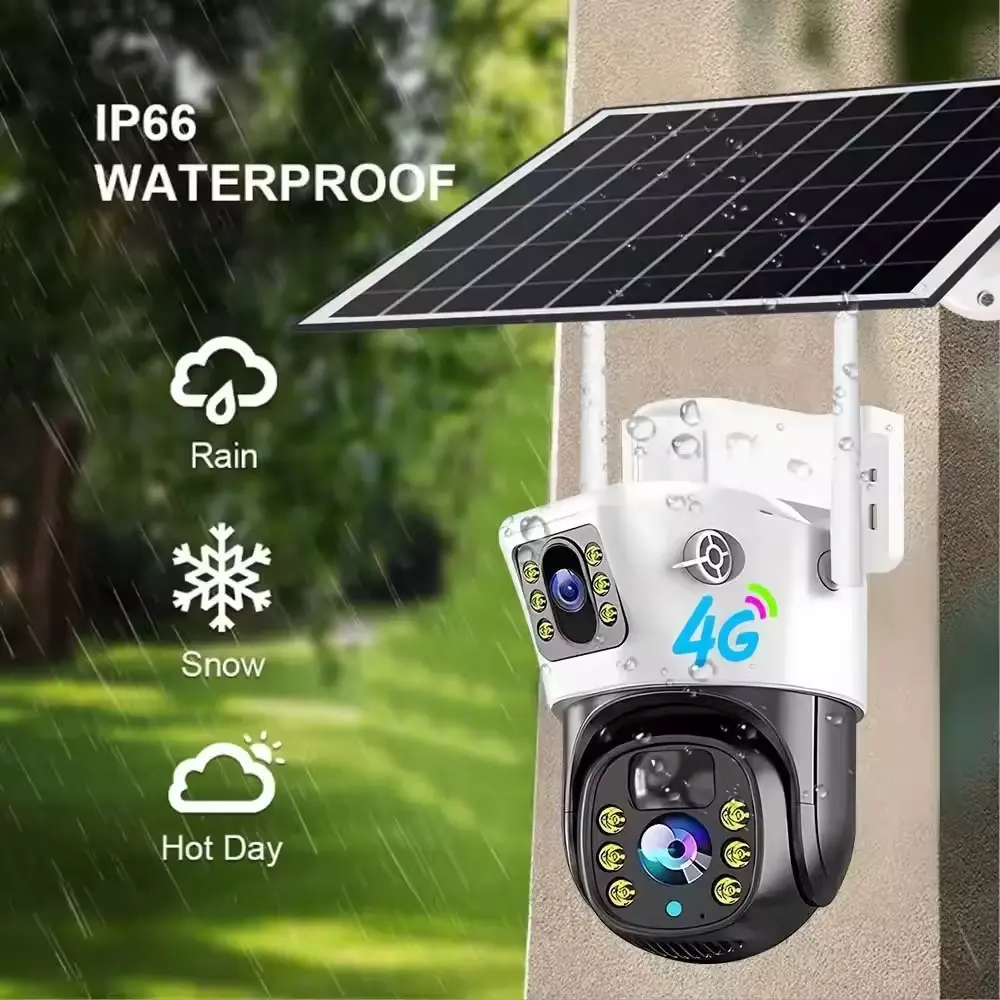 KERUI cámara de red de doble lente 4MP Wifi Cámara Panel Solar vigilancia al aire libre V380 Pro App 4G Solar PTZ Cámara IP CCTV