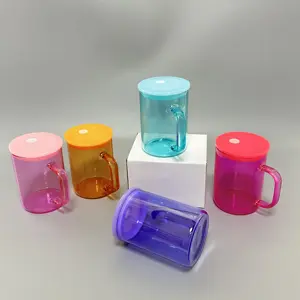 USA Warehouse Custom Boro silikat Soda Jelly Glass Cups Sublimation rohlinge 15 Unzen farbige Gelee Klarglas becher mit Kunststoff deckel