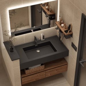 Meuble de salle de bain nordique en noyer noir lavabo japonais lavabo Rock One lavabo hôtel - Product Image 3