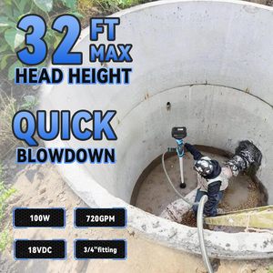 18V Battery Compatible Cordless Stick <b>Water</b> Transfer <b>Pump</b> High Brushless <b>Motor</b> 720GPH 32FT Head 4000mAh 21V Battery 2A - Product Image 6