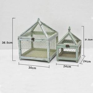 Su misura all'ingrosso Shabby Chic rustico Vintage Mini metallo filo di <span class=keywords><strong>legno</strong></span> serra struttura fredda giardino fiore piantina scatola di coltivazione casa - Product Image 5