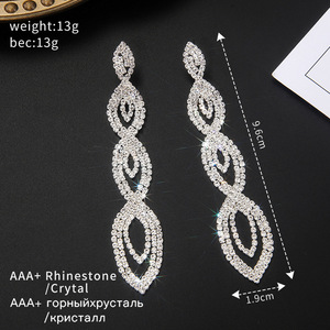 Nouvelles Boucles d'oreilles Chandelier en Strass Style Européen et Américain pour Femme, Chaîne à Griffes Exagérée, Longues, Effet Œil de Cheval, pour Scène et Tenues de Caractère - Product Image 4