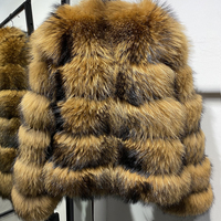 Chaqueta Corta de Invierno con Cuello Redondo de Piel Auténtica, Cierre Oculto, Piel de Mapache Natural, Abrigo Cálido para Mujer