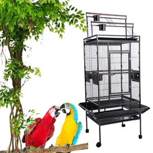 Yoellen Groothandel 68 Inch Luxe Grote Ruimte Black Metal Ijzeren 4 Wielen Parrot Kanarie Ara Budgie Huisdier Vogelkooi Voor koop