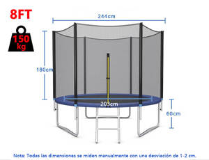 Trampoline de qualité commerciale de 8 pieds en stock en Espagne, cadre en acier galvanisé, matériau en polypropylène, filet de protection, sûr pour une utilisation en intérieur - Product Image 2