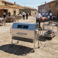 Gril à rôtisserie commercial à gaz sur roues en acier inoxydable avec thermomètre pour la restauration en plein air