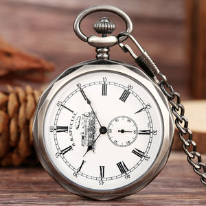 Retro Vintage locomotive a vapore treno quadrante a mano da uomo orologi meccanici da tasca con catena - Product Image 1