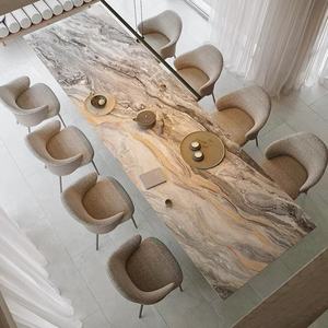 โต๊ะรับประทานอาหารหินอ่อนหินอ่อนทำจากสเตนเลสสตีลยาวเกินทรงสี่เหลี่ยมผืนผ้าขาโต๊ะปรับแต่งได้จากโรงงานหรูหราทันสมัย2024 - Product Image 1