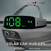 OBD2 tampilan kaca depan mobil nirkabel, bertenaga surya HUD tampilan kaca depan GPS Kompas tampilan waktu kecepatan KMH/MPH fungsi jam kecepatan Universal