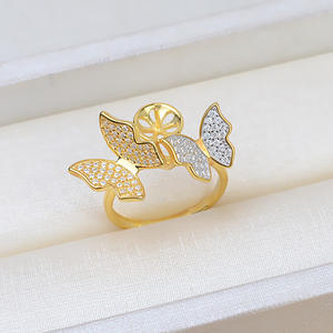 Anillos de Plata S925 Hechos a Mano con Dos Mariposas Abiertas, Soporte para Joyas de Perlas de 9-10 mm, Accesorio DIY 171 - Product Image 4