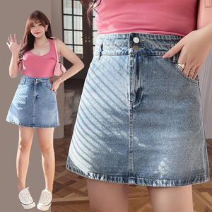 กระโปรงยีนส์ทรงเอเอวสูงไซส์ใหญ่ รุ่น Runqi N8325 พร้อมกระดุมสองเม็ดและกระเป๋าสำหรับผู้หญิง สีน้ำเงินเดนิม ผ้าฝ้าย สไตล์เรียบง่าย - Product Image 2