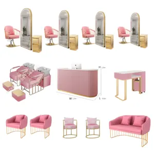 2022 luxe moderne or rose salon paquet ensemble de meubles de coiffure salon de coiffure fibre de verre personnalisé équipement de salon de beauté