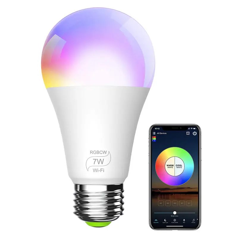 App Wifi Remote Control Iphone Android Lamp E27 Dimmable Colorful Led Rgb Smart Bulb