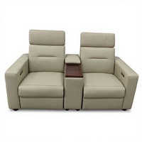 Canapé de cinéma VIP moderne de luxe en cuir véritable réglable électriquement, sièges de home cinéma deux places pliables avec port USB et lampe de pied LED
