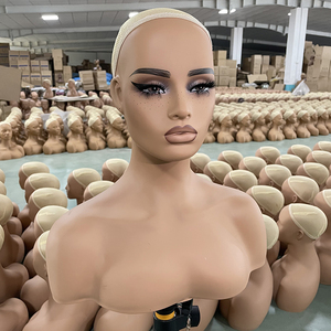 Tête de Mannequin Femme Réaliste Noire en PVC avec Épaules <span class=keywords><strong>pour</strong></span> Perruques, Mode Maquillage - Product Image 5