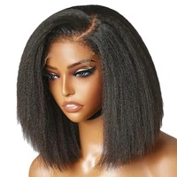 Perruques Lace Front Bob Kinky Straight Transparentes Cheveux Brésiliens Densité 150% Entièrement Tissées à la Main Pré-Pluckées 10-16 Pouces